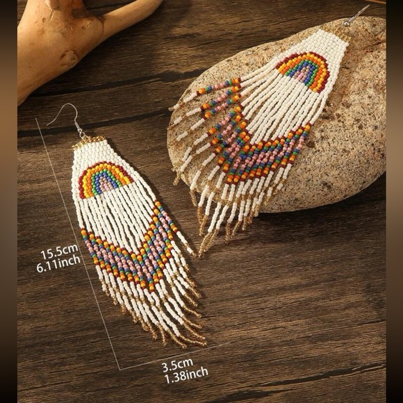 Rainbnow Beaded Tassel Drop Earrings - Picture 2 of 2